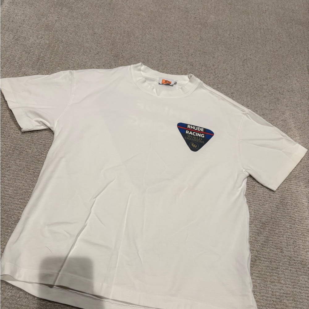 Rhude Racing White Tee with Blue and Red Accents